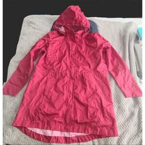 Woolrich Women's L Rain Jacket Hooded Coat Red Full Zip Coat Unlined Adj Waist